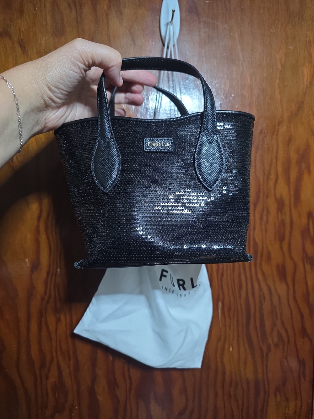 Furla Black Sequin Mini Tote Bag